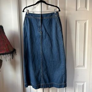 Eddie Bauer Classic Denim Midi Skirt in Medium Blue